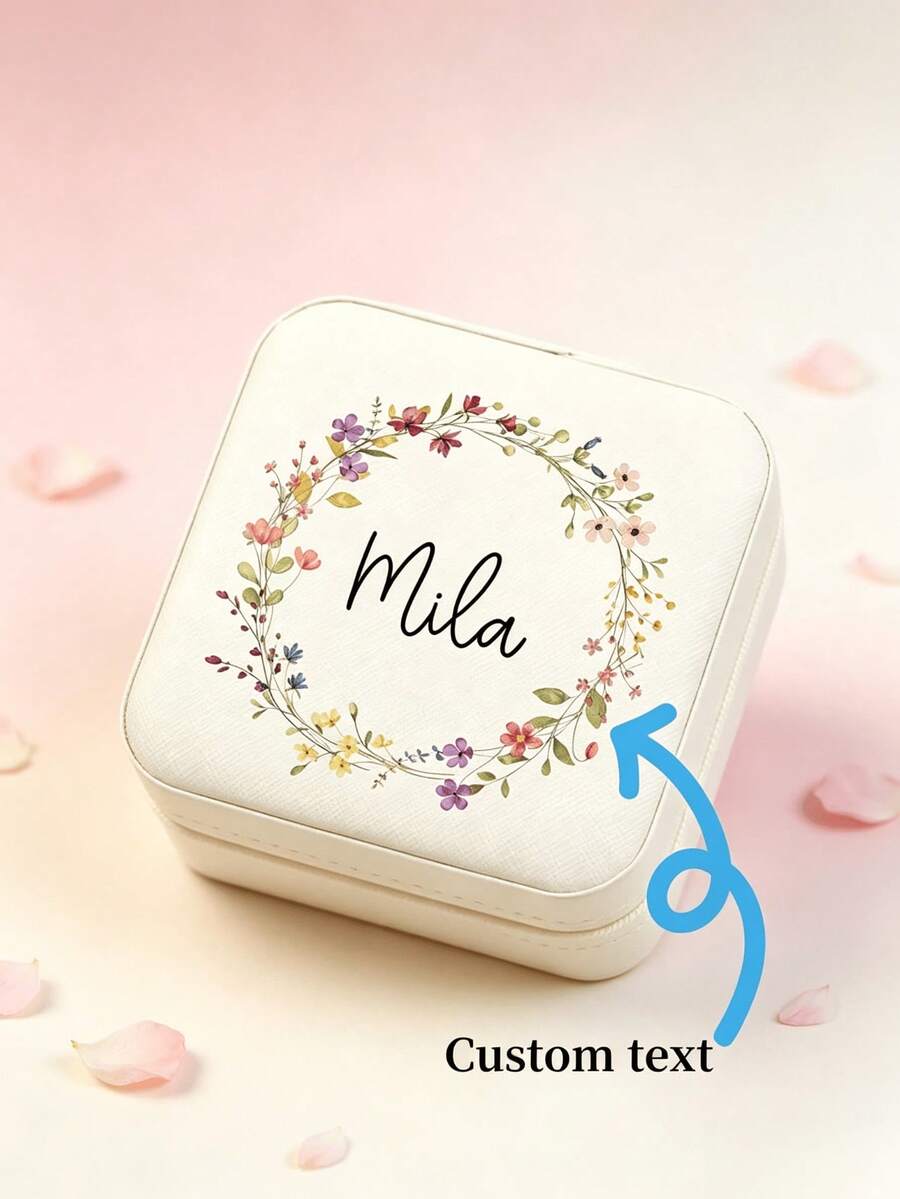 1pc/ Custom Jewelry Box - Personalized Travel Storage Box, With Zipper Closure And Fabric Lining, Perfect Bridesmaid Proposal Gift Or Couple Souvenir, Elegant Design | Soft Lining, Wedding Gift, Jewelry Box - Multicolor - View 1