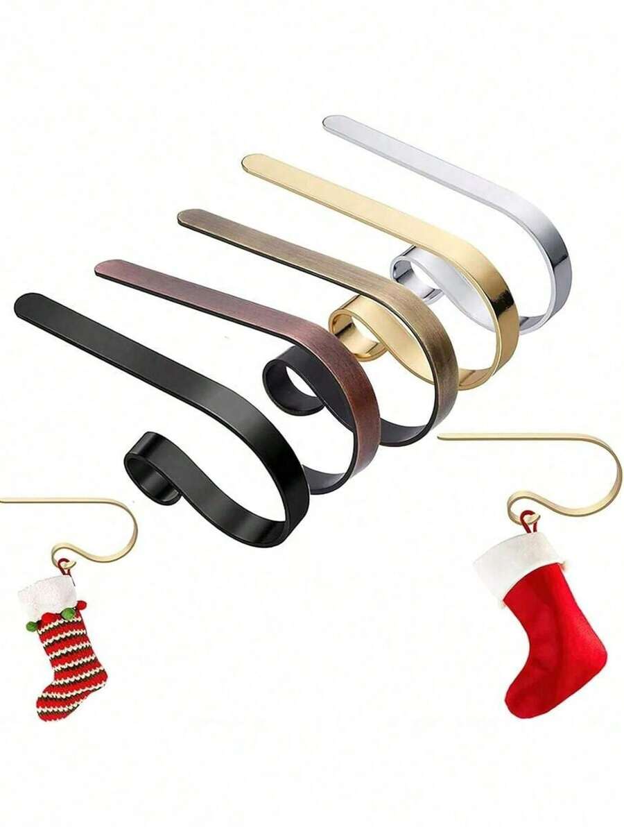 3/1pc Adjustable Metal Fireplace Hook, Home Table Stocking Hanger, Handbag Holder, Christmas DIY Party Decoration - Multicolor - View 1