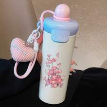 1PC 600ML Heart Flower, English Daisy, Floral Pattern Stainless Steel Cup, Double-Use Coffee Cup, Portable Straw Cup, Fashionable Lanyard , Suitable For Office, Home, Gift Recommendation, Coffee/Milk/Tea - Multicolor - View 6
