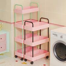 1pc Rolling Bathroom Storage Rack, Multi-Layer Plastic Organizer Cart, Space-Saving Mobile Storage Shelf, Floor-Standing Multi-Layer Mobile Snack Storage Rack, Suitable For Kitchen, Bathroom, Holiday Party, Back To School, Halloween And Christmas - Multicolor - View 5