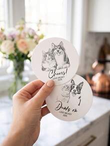 1/12/24pcs Custom Pet Photo And Text Coaster, Custom Dog Cat Sketch Portrait Drink Coaster, Wedding Party Table Decor, Customized Pet Memorial Keepsake Gift For Pet Lovers - Multicolor - View 4