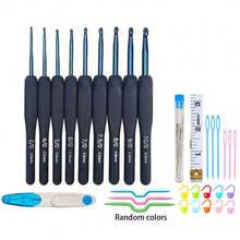 Minimalist Ergonomic Crochet Hook Set, Full Set Of Soft Handle Knitting Needles + PU Leather Storage Bag, Includes Sewing Accessories (Random Color, Not Limited To Shown In Image), Suitable For Beginners & DIY Projects, Perfect For Sewing, Knitting Scarves, Hats And Other DIY Projects - Crochet Set - View 2