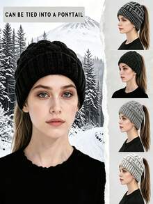 Autumn/Winter Warm Wool Earflap Hat, Open Design Convenient For Ponytail, Suitable For Daily Outings And Outdoor Walks, A Warm And Windproof Knitted Hat, Suitable For Long Hair Care In Autumn/Winter - A - View 3