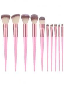 10Pcs Light Pink Professional Makeup Brushes Set , Premium Cosmetic Brushes For Powder , Blush , Foundation And Eye Detail Makeup , Practical Daily Makeup Kit For Beginners - Multicolor - View 8