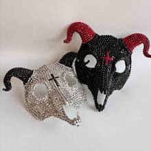 1pc Halloween Rhinestone Full Face Mask, Fashionable Crystal Masquerade Mask Party Costume Accessory - Multicolor - View 3
