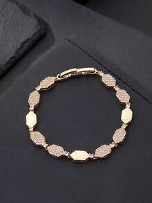 1pc Honeycomb Super Shiny Cubic Zirconia Women's Bracelet, Gold/Silver Dual Color Optional, With Extension Clasp, Adjustable Size, Suitable For Evening Party Wear, Saudi National Day Giveaway - Diamond-shaped Polished Bracelet - View 11
