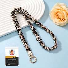 Scrunchie Fabric Neck Lanyard , Teacher Lanyard With Clear ID Badge Card Holder, Leopard Checkerboard Print Solid Color Neck Strap For Work ID Card Ke - Multicolor - View 9