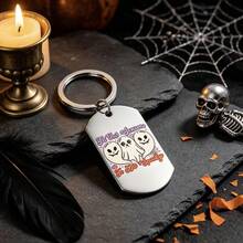 萬聖節幽靈女士鑰匙圈「Tis The Season To Do Spooky」可愛3個幽靈圖案鑰匙環，附黑色天鵝絨收納袋，適合送給朋友、生日、萬聖節派對禮物 - A - 查看 2