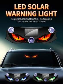Solar Powered Car Eye Light, Wireless Cool LED Atmosphere Light, Suction Cup USB Charging, Car Decor Light, Dynamic Rear Windshield Warning Breathing Light, Suitable For SUV, Truck, Van, RV - A - View 2