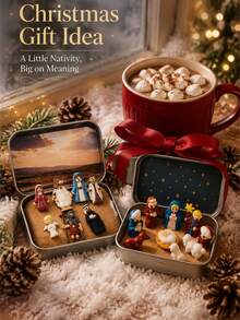 3D Printed Christmas Nativity Scene Set, Gold Tin Box Mini Holy Family Figurines, Exquisite Desktop Decor Ornament, Suitable For Christmas Home, Office, Bookshelf, Create Warm Holiday Atmosphere, Christmas Gift - Multiple Styles - View 9