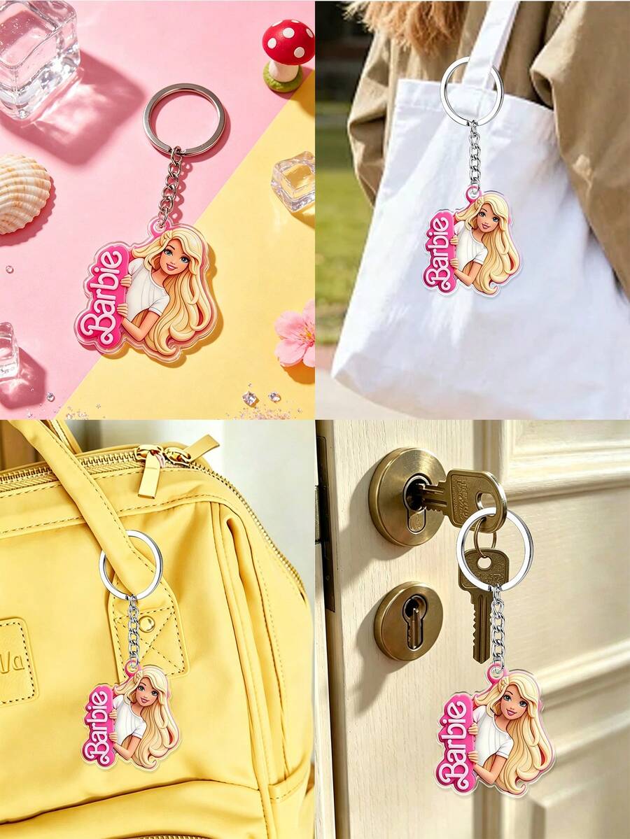 MASSDI Acrylic Portrait Keychain, Pink Border Figure Key Pendant, Lightweight Flat Design, Anti-Scratch Surface, Solid Metal Key Ring, Perfect For Handbag Decoration, Luggage Charm, Birthday Party Favors,Daily Key Accessory And Themed Gathering Gifts - Multiple Styles - View 1