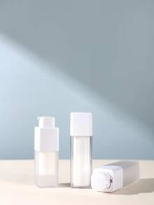 1件裝方形透明旅行壓泵瓶，適用於護膚品或洗面乳，便攜式塑膠真空瓶 - 白色 - 查看 2