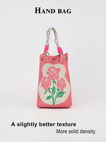 1pc Cute Cartoon Plant Pattern Large Capacity Lightweight Tote Bag, Suitable For Commuting, School, Travel, Portable Matching With Outfits, All Seasons - Multicolor - View 7