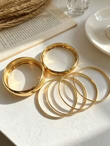 6pcs/Set Vintage Elegant Casual Style Alloy Gold Color Bracelet Set, Suitable For Women's Daily Commute, Beach Vacation, Party, Layering Wear And Gift Giving - Gold - View 3