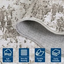 Wanfeeso Scalloped Edge Abstract Area Rug, Distressed Vintage Washable Carpet, Modern Boho Non-Slip Soft Floor Mat For Living Room Bedroom Home Decor - Rice Brown - View 3
