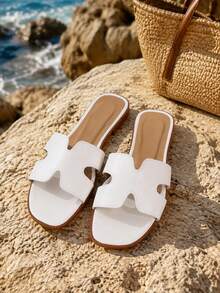 Women's Summer Flat Versatile Fashion Minimalist Lightweight Outdoor Comfortable Soft Open Toe Slides Sandals Beach Shoes - White - View 5