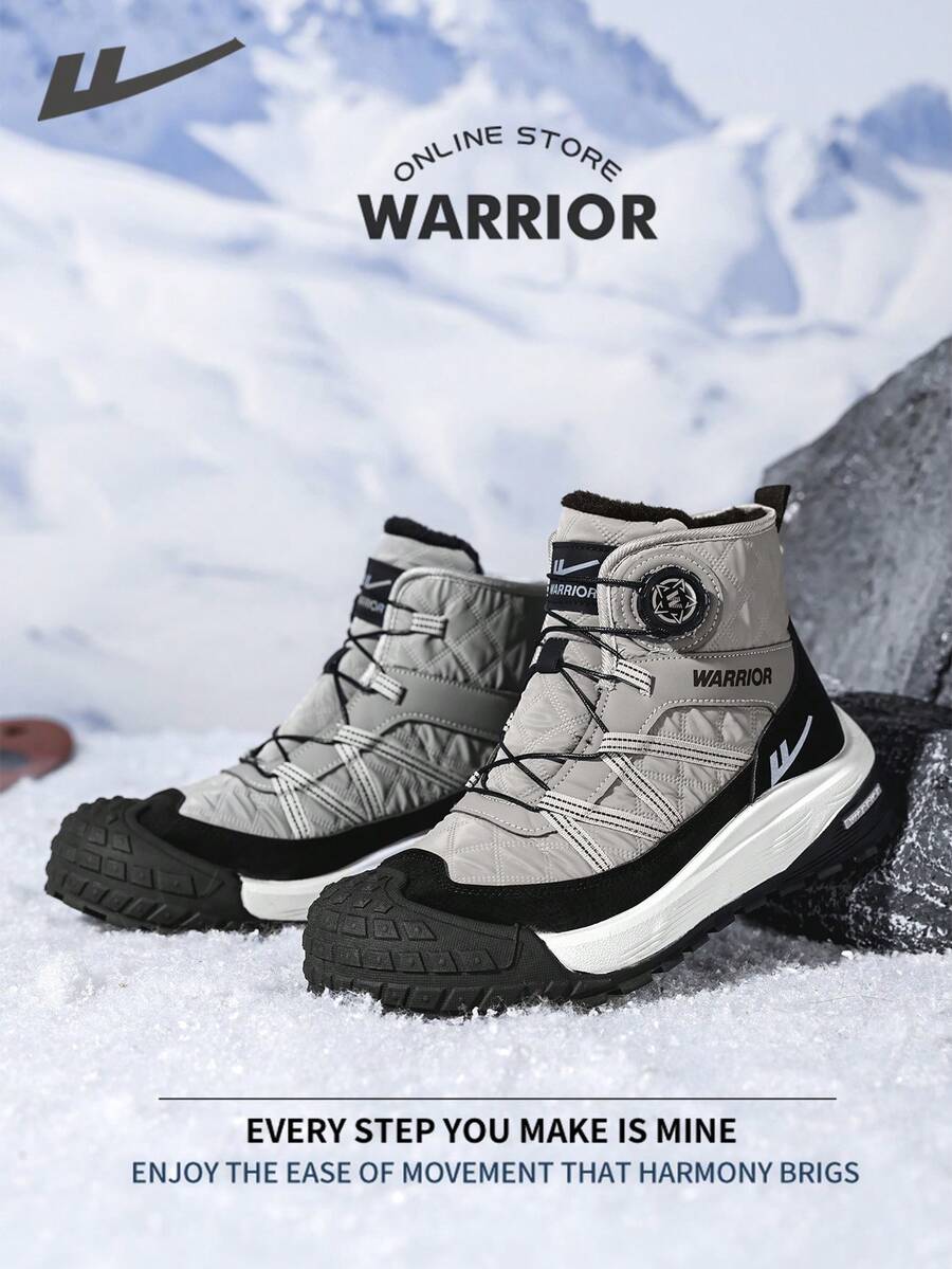 Warrior Comfortable Street Style Snow Boots For Men Autumn And Winter Comfortable Running All-Day Wear Training Sneakers Warm Fleece-Lined Sneakers - Gray/Black - View 1