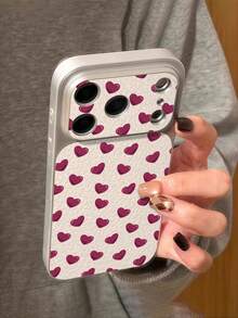 1pc New Fashion Romantic Burgundy Small Heart Pattern Phone Case With Large Window, Metallic Paint, Premium Texture Faux Leather PU Leather Anti-Drop Protective Shell Compatible With IPhone 17/17Pro/17ProMax/16/16Pro/16ProMax/16Plus/15/15Plus/15Pro/15ProMax/14/14Pro/14ProMax/13/13Pro/13ProMax/12/12Pro/12ProMax/11/11ProMax/XR/XS/XSMAX, Shockproof Anti-Collision Protective Soft Case - Multicolor - View 1