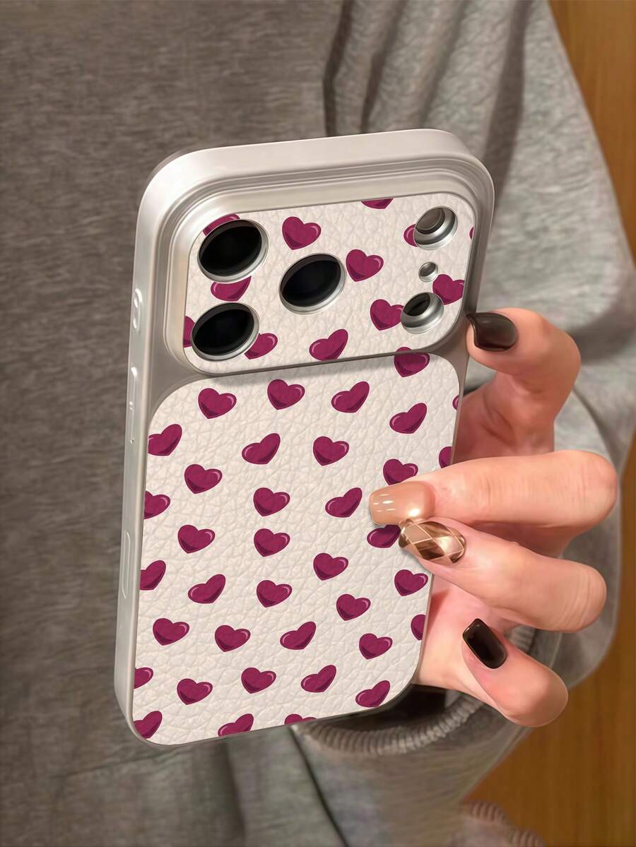 1pc New Fashion Romantic Burgundy Small Heart Pattern Phone Case With Large Window, Metallic Paint, Premium Texture Faux Leather PU Leather Anti-Drop Protective Shell Compatible With IPhone 17/17Pro/17ProMax/16/16Pro/16ProMax/16Plus/15/15Plus/15Pro/15ProMax/14/14Pro/14ProMax/13/13Pro/13ProMax/12/12Pro/12ProMax/11/11ProMax/XR/XS/XSMAX, Shockproof Anti-Collision Protective Soft Case - Multicolor - View 1