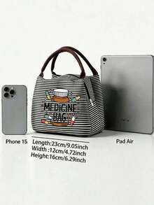 Striped Print Fabric Pill Bag, Portable First Aid Storage Pouch For Travel, Outdoor, Dorm And Home Daily Use, Compact Pill Organizer - Multicolor - View 7