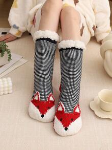 1 Pair Women's Fuzzy Socks, Thick Fleece Mid-Calf Socks, Christmas Gift For Women In Autumn And Winter - Red - View 5