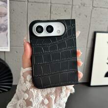 Elegant Business‑Style Crocodile Texture PU Leather Phone Case Compatible With IPhone Duo Ultra Fold, Full‑Edge Shockproof Protective Cover, Raised Camera Lip Protection, Comfortable Non‑Slip Grip Anti‑Scratch Foldable Phone Shel - Black - View 5