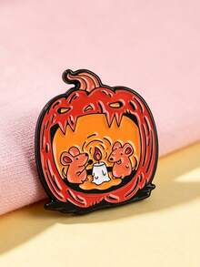1 Pc Cute Jack‑O'‑Lantern Mouse Pattern Brooch, Fun Metal Enamel Pin, Creative Decorative Lapel Pin For Backpack, Halloween Gift - Multicolor - View 4