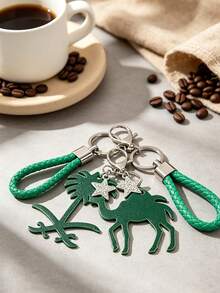 Palm Tree Bag Charm With Braided Leather Cord,National Day Souvenir Handbag Accessory,Date Palm Tree Keychain Charm,Saudi Arabia Souvenir,Holiday Gift - Multicolor - View 8