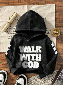 Young Boy Distressed Washed Hooded Sweatshirt - Black - View 4