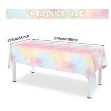 1/3/6Pcs Pastel Rainbow Tie‑Dye Disposable Plastic Table Cover, Unicorn Theme Tablecloth For Birthday Baby Shower Party Decor Supplies, 54 X 108 Inch - Light Pink - View 3