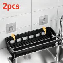 1/2/3/4/6pcs Set No-Drill Large Capacity Wall-Mounted Shower Caddy, Space-Saving Easy Install Floating Shelf, Waterproof No-Drill Storage Organizer Rack, Suitable For Bathroom And Kitchen Toiletries, Cosmetics And Daily Household Items - Kitchen Sink Rack - View 13