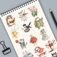 100pcs Watercolor Animals Birds Duck And Elephant Creative PET Stickers, Suitable For Laptops, Computers, Phone Cases, Guitars, Desktops, Water Bottles, Motorcycles, Cars, Helmets, Suitcases, Refrigerators, Gift Decoration Graffiti Stickers - Black - View 3