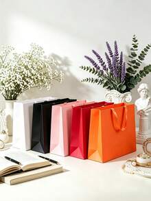 5/1pc Mixed Size Pink Gift Packaging Bags, Large/Medium/Small, Thickened Kraft Paper, Pink Shopping Bags With Handles, Suitable For Bulk Purchase, Retail Packaging, Commercial Use, Handmade, Grocery Store, Boutique, Party Favors And Wedding Occasions - Pink - View 5