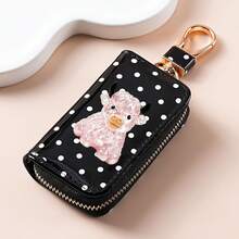 2D Crystal Cow Print Niche Key Pouch, Polka Dot Leather Car Key Protective Cover, Lightweight Anti-Scratch Keeps Keys Like New, Suitable For Daily Commute And Self-Driving Trips, Designed For Car Owners Who Value Personalized And Protection, Also A Great Gift For Holidays And Birthdays, A Thoughtful Little Gift For Yourself Or Friends And Family, Brighten Up Key Storage Details, Add Unique Style To Daily Travel - Multicolor - View 13