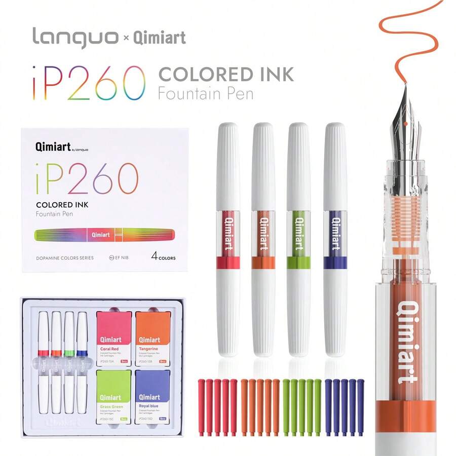 Languo 4-Color Pen Set - Replaceable Ink Cartridges, Precision Fine Tip, Wear-Resistant Alloy Nib, Large Capacity Ink Cartridge Easy To Replace, Smooth And Stable Writing, Suitable For Drawing, Writing, Journaling, Practice, Efficient Marking And More - Multicolor - View 1
