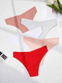 5pcs/Pack Women's Comfortable Panties Set, Letter Waistband Underwear, Women's Lingerie Set, Solid Color Seamless Briefs - Multicolor - View 3