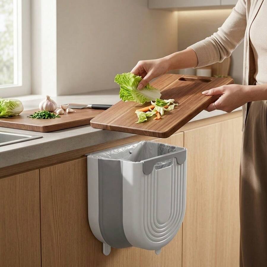 1PC Collapsible Hanging Trash Can For Kitchen Cabinet Door, Space Saving Foldable Waste Bin With Large Capacity, No Drill Over The Door Garbage Container, Easy To Clean Waterproof For Kitchen Bathroom RV Office Small Space - Multi-color - View 1