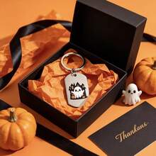 Halloween Ghost Women's Keychain, "Tis The Season To Do Spooky", Cute 3 Ghost Pattern Key Ring, Holiday Gift, Comes With Black Velvet Storage Bag, Suitable For Friends, Birthday, Halloween Party Gift - B - View 2