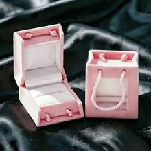 3pcs/1pc Elegant Pink Flocked Ring Box With Transparent Window, Portable Handheld Jewelry Box Suitable For Travel, Fashionable Packaging For Graduation Gifts And Special Occasions - Multicolor - View 2