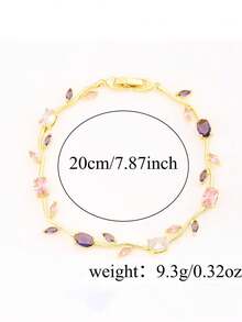 2pcsRomantic Gold‑Tone Stainless Steel Bracelet Set, Vine Multicolor Zirconia & Beaded Thin Chain - Multicolor - View 6