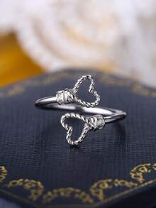 Elegant S925 Sterling Silver Braided Heart Ring, Gift For Dating, Party, Daily Wear, Engagement, Wedding, Bride Jewelry, Random Box Style - White - View 4