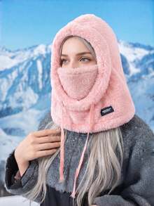 1pc Winter Unisex Ultra-Warm Windproof Thick Fleece Faux Fur Full Face Mask/Neck Warmer/Hooded Scarf/Ski Balaclava - Suitable For Outdoor Sports (Skiing, Snowboarding, Cycling, Motorcycle Riding, Hiking, Camping), Daily Commute, Ice Skating And Winter Vacation; Features Extreme Cold Protection, Breathability, Adjustable Drawstring Design; Material Is Fluffy And Comfortable; Essential Winter Gear And Fashion Accessory. - Multicolor - View 5