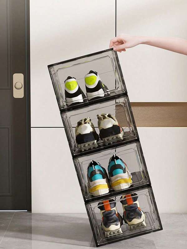 1pc 6-Sided Fully Rigid Transparent Plastic Shoe Storage Box, Anti-Oxidation Display Box For Sneakers, Home Use