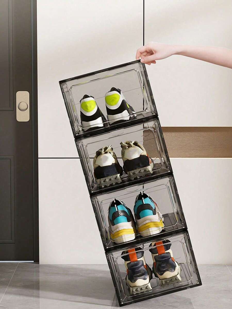 1pc 6-Sided Fully Rigid Transparent Plastic Shoe Storage Box, Anti-Oxidation Display Box For Sneakers, Home Use - Clear Shoe Box - View 1