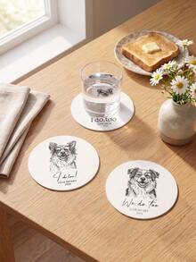 1/12/24pcs Custom Pet Photo And Text Coaster, Custom Dog Cat Sketch Portrait Drink Coaster, Wedding Party Table Decor, Customized Pet Memorial Keepsake Gift For Pet Lovers - Multicolor - View 2