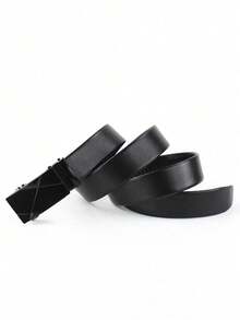 2pcs Fashion Automatic Buckle PU Business Men's Classic Smooth Black Gold Automatic Buckle Multi-Function Formal Casual Belt, Black Belt, Western Style, Men's Belt, Men's Accessories, Youth Belt, Black Gold Belt, Suitable For Youth, Young Men, Men, Casual, Outdoor, Sports, Vacation, Graduation Gift, Birthday, Daily Wear - 2-pack (glossy Black Slash + Silver Slash) - View 4