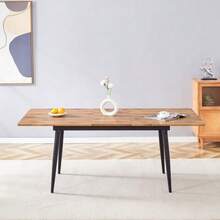 Rectangular Dining Table 190.5cm/150cm, Wood Look, Metal Legs, Kitchen Table For 6–8 People, Modern Industrial - Natural Color - View 8