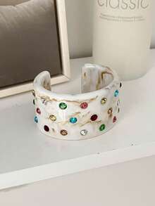 1pc Fashionable Retro Colorful Rhinestone C-Shaped Resin Bracelet, Cute Vacation Fresh Highly Attractive Women's Bangle - Bracelet - View 11