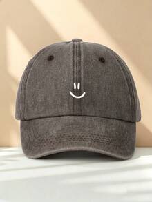 1pc Smiling Face Minimalist Hat, Adjustable Size, Fashionable Vintage Distressed Dad Cap, Lightweight Outdoor Baseball Cap, Suitable For Campus, Street, Outdoor And Various Occasions - Face - View 9