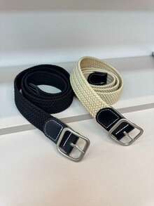 Classic Casual Black Elastic Webbing Sports Versatile Belt - Black + Khaki - View 15